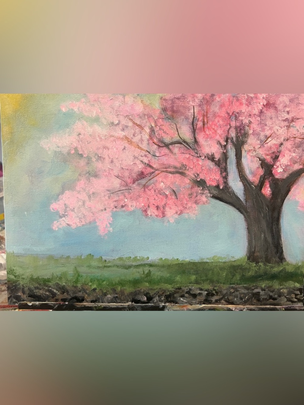 Original hand, painting, cherry blossoms, summer flowers, wall decor